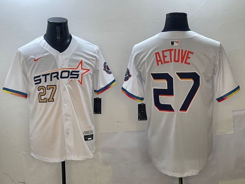 Men Houston Astros #27 Aetuve White Fourth generation Joint Name 2025 Nike MLB Jersey style 0412->toronto blue jays->MLB Jersey